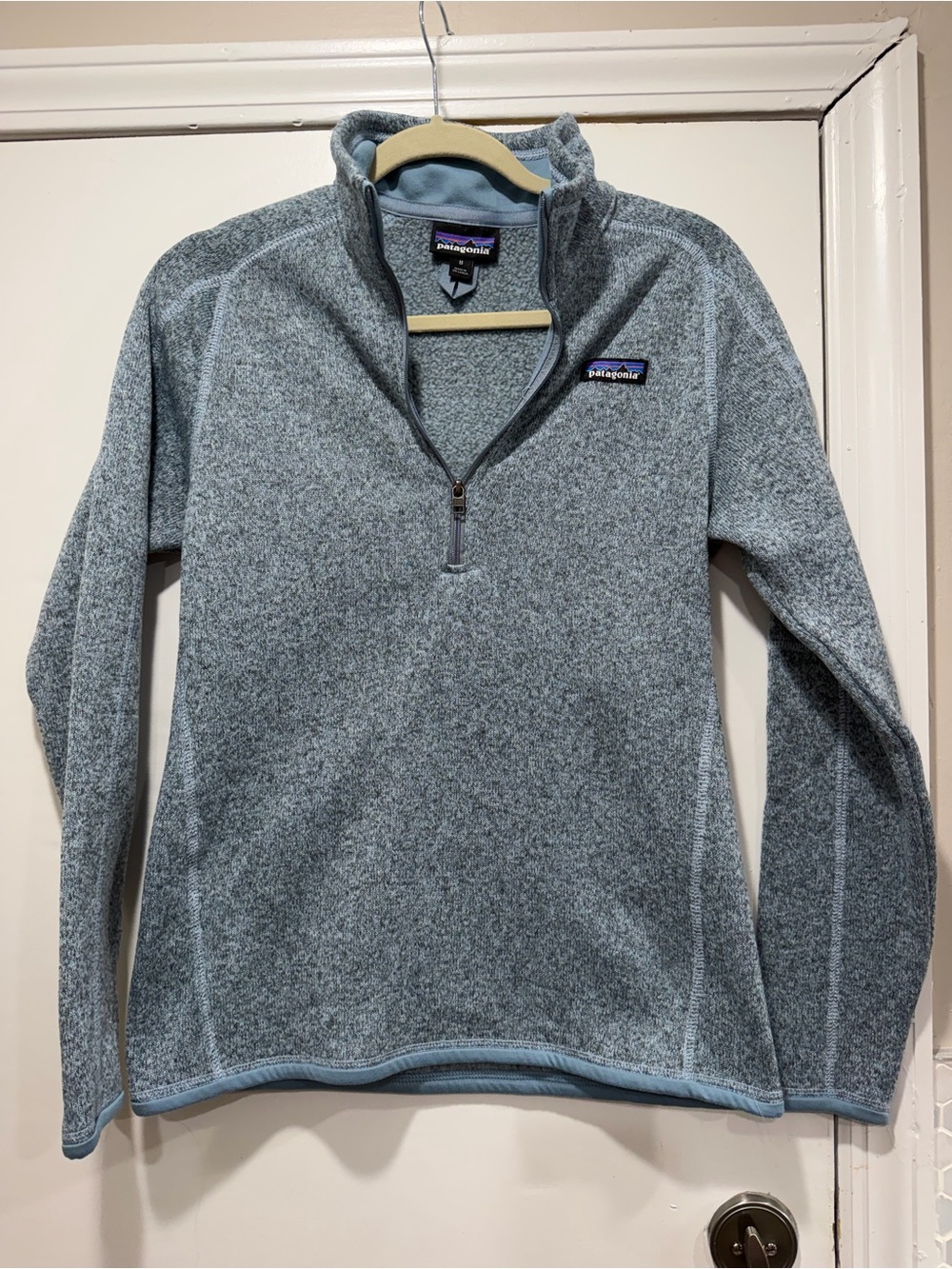 Patagonia Woman’s Light Blue Quarter-Zip Fleece Sweater